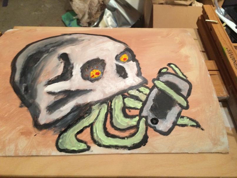 Tentacled Skull holding an Iphone